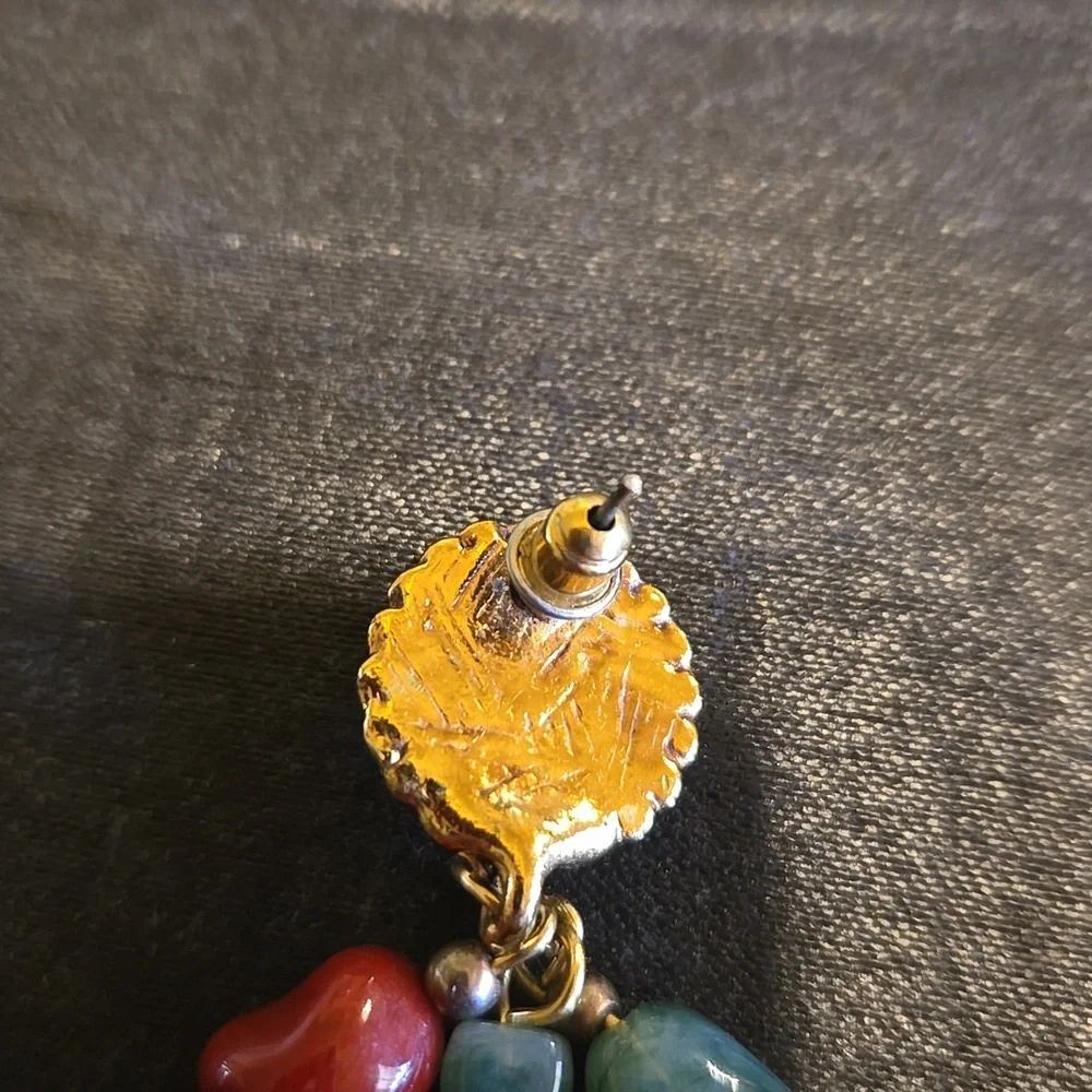 Dangle Earrings with Red,Purple, And Teal Gemstone Like Beads